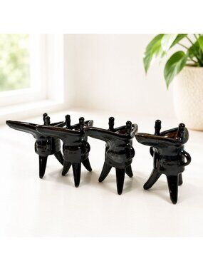 Vintage MCM Ceramic Miniature Gondola Boats – Set of 4 Black Brown Atomic Decor
